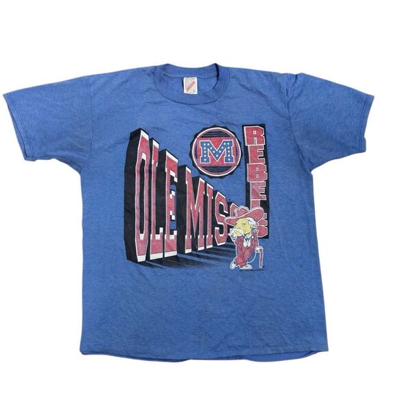 Vintage 90s Ole Miss Colonel Reb Graphic Tee Jerzees Size Large USA Made - Picture 1 of 11